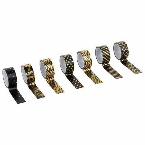 Клейкие WASHI-ленты д/декора с фольгой ЧЕРН ЗОЛОТО 15мм*3м 7шт рисов бумага ОСТРОВ СОКРОВИЩ Клейкие WASHI-ленты д/декора с фольгой ЧЕРН ЗОЛОТО 15мм*3м 7шт рисов бумага ОСТРОВ СОКРОВИЩ