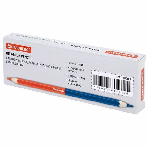 Карандаш двухцветный КРАСНО-СИНИЙ УТОЛЩЕННЫЙ BRAUBERG заточенный, грифель 4,0 мм (вывод) Карандаш двухцветный КРАСНО-СИНИЙ УТОЛЩЕННЫЙ BRAUBERG заточенный, грифель 4,0 мм (вывод)