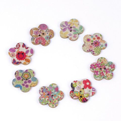 Пуговицы декоративные ЦВЕТЫ, дерево, 28 мм, 16шт., ассорти, ОСТРОВ СОКРОВИЩ (вывод)
