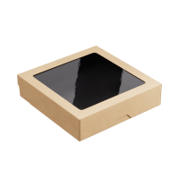 Контейнер бумажный с окном 1500мл 200х200х48мм крафт ламин черный внутри OneBox 1EA 25/150 Контейнер бумажный с окном 1500мл 200х200х48мм крафт ламин черный внутри OneBox 1EA 25/150