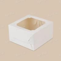 Коробка для бенто торта с окном 160х160х80мм картонная белая 50/150