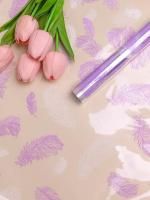 Ролик 60см х 8,5м пленка полипропилен Перышки белый/сиреневый 1/10 Ролик 60см х 8,5м пленка полипропилен Перышки белый/сиреневый 1/10