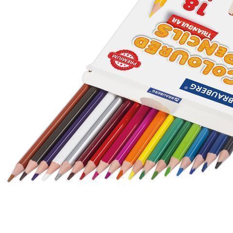 Карандаши цветные 18цв пластиковые, трехгранные, грифель мягкий 3 мм BRAUBERG PREMIUM 1/8/160 Карандаши цветные 18цв пластиковые, трехгранные, грифель мягкий 3 мм BRAUBERG PREMIUM 1/8/160