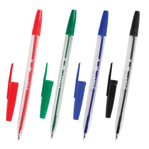 Набор шариковых ручек 4цв корпус прозр узел 1мм линия 0,5мм европодвес STAFF С-51 1/48