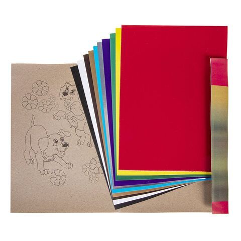 Цветной картон А4 10л 10цв мелованный Белый щенокHatber 1/80 Цветной картон А4 10л 10цв мелованный Белый щенокHatber 1/80