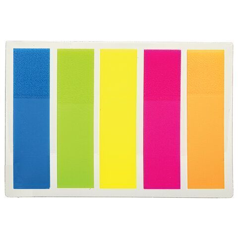 Закладки клейкие пластиковые 45х12мм 5цв.х20л неон STAFF 1/48