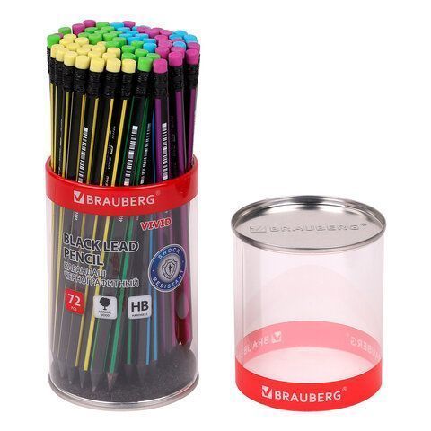Карандаш ч/гр НВ с ластиком корпус ассорти BRAUBERG VIVID 1/72 (вывод)