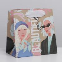 Пакет подарочный бумажный (14х14х9) крафт Beautiful 1/800