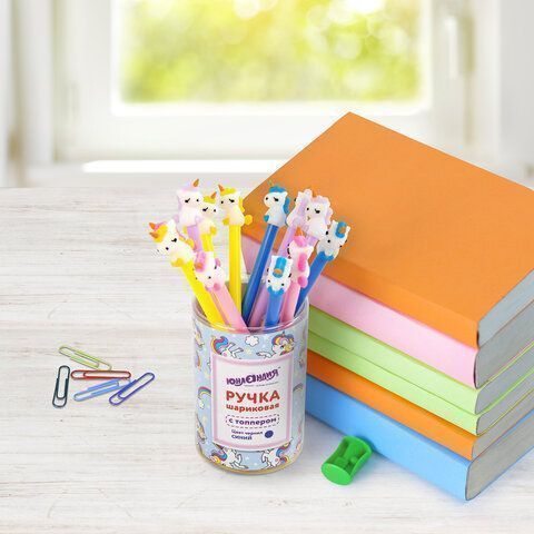 Ручка шариковая синяя узел 0,7мм с топпером ЮНЛАНДИЯ Единорог 1/12