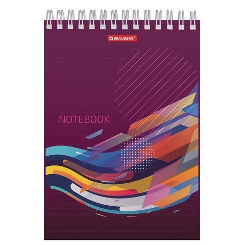 Блокнот 60л А5 145х205мм клетка спираль картон жесткая подложка BRAUBERG На волне 1/4/64 Блокнот 60л А5 145х205мм клетка спираль картон жесткая подложка BRAUBERG На волне 1/4/64