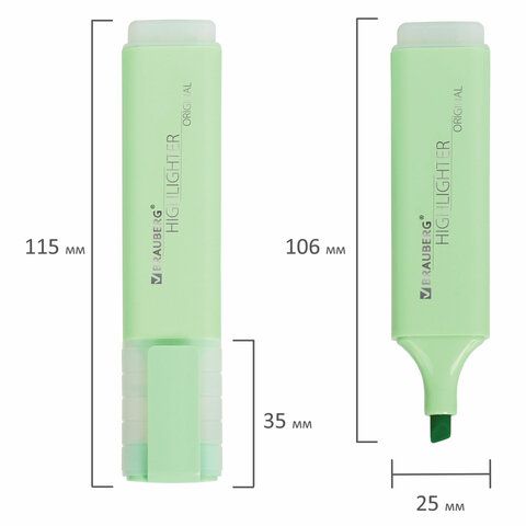 Текстовыделитель МЯТА линия 1-5 мм BRAUBERG Original pastel 1/12 (вывод)