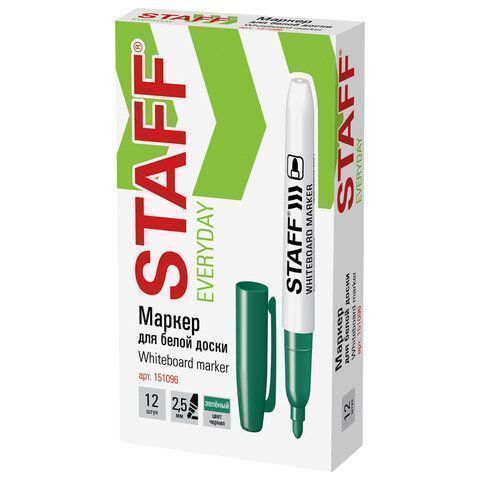 Маркер для доски зелёный 2,5мм тонкий корпус круглый наконечник STAFF 1/12 Маркер для доски зелёный 2,5мм тонкий корпус круглый наконечник STAFF 1/12