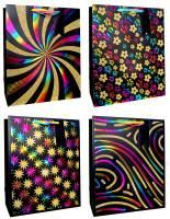 Пакет подарочный бумажный (18х23х10) Люкс с мульти-тиснением и блестками Яркий калейдоскоп 1/12