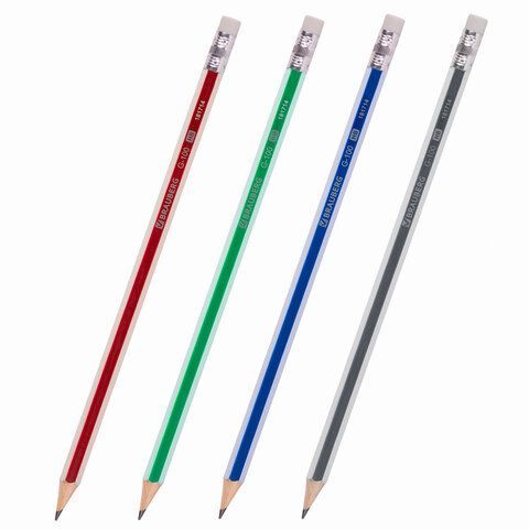 Карандаш ч/гр НВ с ластиком дерево корпус ассорти G-100 BRAUBERG 1/72