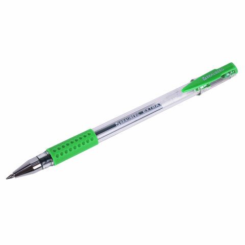 Ручка гелевая зеленая 0,5мм с грипом Brauberg Extra 1/12