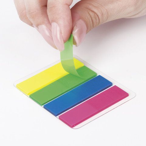 Закладки клейкие пластиковые 12х45мм 4 цв х25л неон STAFF 1/30/540