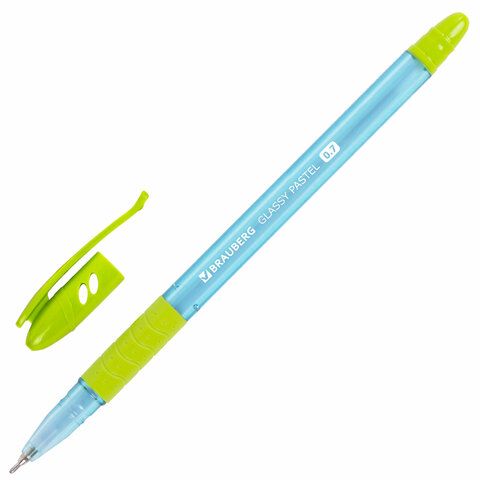 Ручка шариковая синяя масляная ассорти BRAUBERG GLASSY 1/12