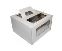 Коробка для торта с окном с ручками 220х220х150мм картонная белая 25/25 Коробка для торта с окном с ручками 220х220х150мм картонная белая 25/25