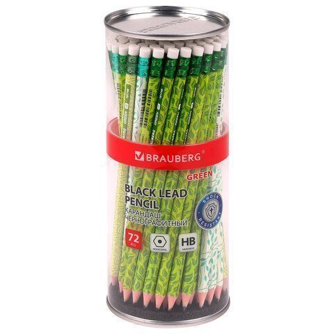 Карандаш ч/гр НВ с ластиком пластиковый ассорти GREEN BRAUBERG 1/72