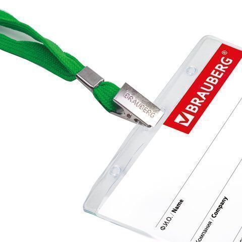 Бейдж BRAUBERG 60х95 мм горизонтальный, на зеленой ленте 90 см, 231153 1/20/480
