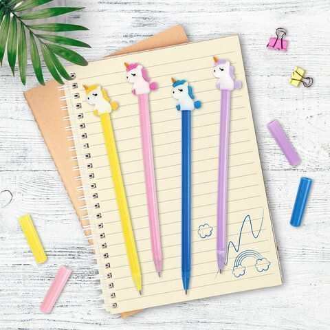 Ручка шариковая синяя узел 0,7мм с топпером ЮНЛАНДИЯ Единорог 1/12 Ручка шариковая синяя узел 0,7мм с топпером ЮНЛАНДИЯ Единорог 1/12