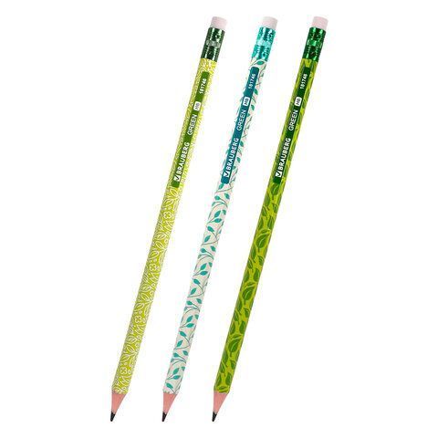 Карандаш ч/гр НВ с ластиком пластиковый ассорти GREEN BRAUBERG 1/72