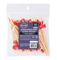 Пика для канапе Сердце красное 12см (100шт) 1/50