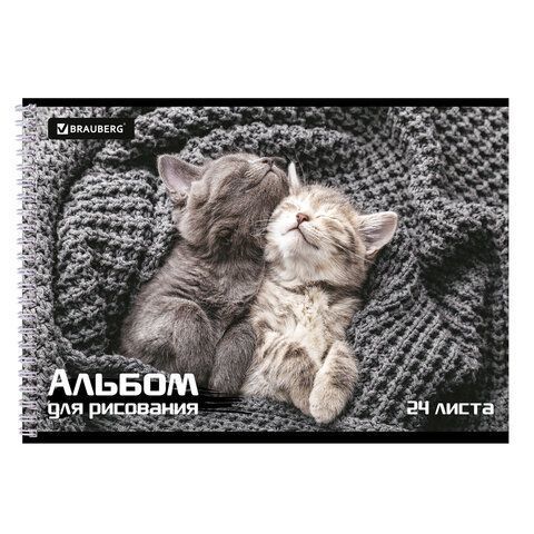 Альбом для рисования 24л А4 гребень обложка картон BRAUBERG Питомцы 1/10/40