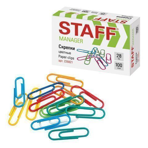 Скрепки 28мм 100шт цветные STAFF 1/10/300 Скрепки 28мм 100шт цветные STAFF 1/10/300