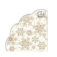 НГ Салфетки 3-сл d 32 см  Rondo Золотые снежинки на бежевом (12) 1/15