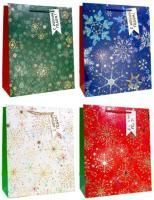 НГ Пакет подарочный бумажный (30х40х12) люкс Яркие снежинки 1/12