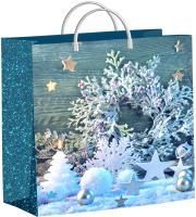 НГ Сумка пластиковая (30х30)-140 Снежинки на бирюзе ТИКО 1/40