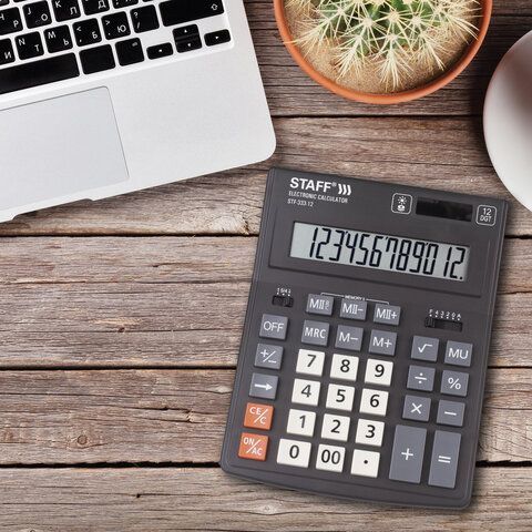 Калькулятор настольный STAFF PLUS, STF-333, 12 разрядов, двойное питание 200x154мм 1/20/40