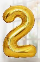 Шар фольгированный Цифра 2 85см цвет золото 1/20/700
