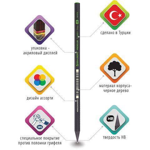 Карандаш чернографитный BRAUBERG PREMIUM TURKEY, 1 шт, 
