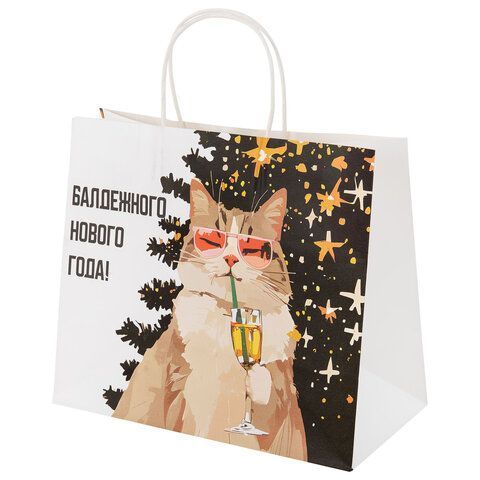 НГ Пакет подарочный крафтовый (28х24х14) Котики ЗОЛОТАЯ СКАЗКА 1/24/144