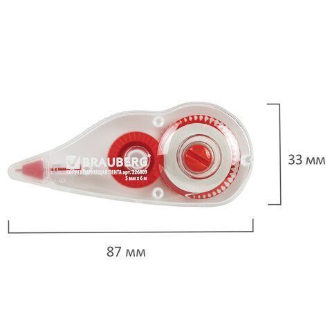 Корректирующая лента BRAUBERG 5мм х 6м, корпус красный, механизм перемотки, блистер, 226809 1/24 Корректирующая лента BRAUBERG 5мм х 6м, корпус красный, механизм перемотки, блистер, 226809 1/24