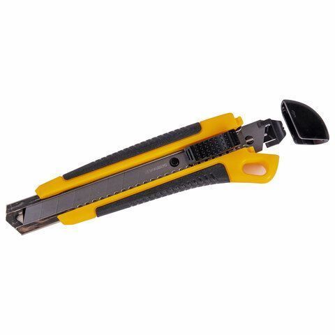 Нож канцелярский 18мм автофиксатор с резиновой вставкой+3лезв, блистер Brauberg 1/12/144